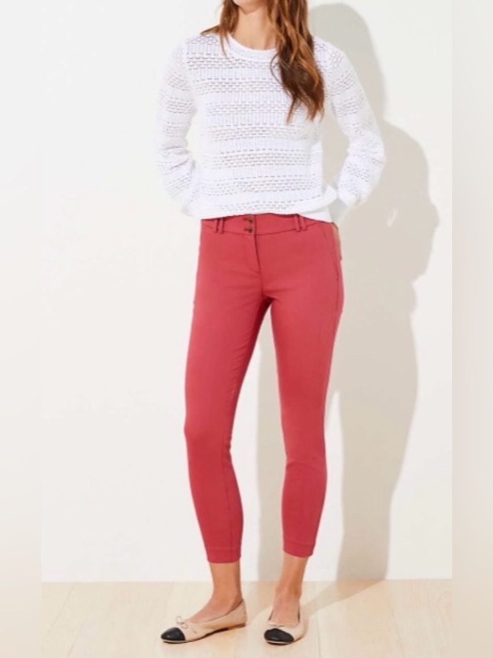 LOFT SOFT RED THE SKINNY SIZE 2 DOUBLE BUTTON PANTS NWT